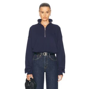 Eterne cropped half zip sweatshirt in navy blue NWT